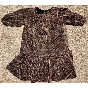 Wonder Nation Short Sleeve Girls Dress Size 6/6X Gold Black Striped A-Line Midi